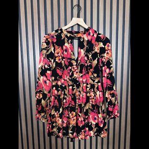 Free People Dress 0 / 2XS Women Pink Keyhole Floral Pleated Long Sleeve Mini
